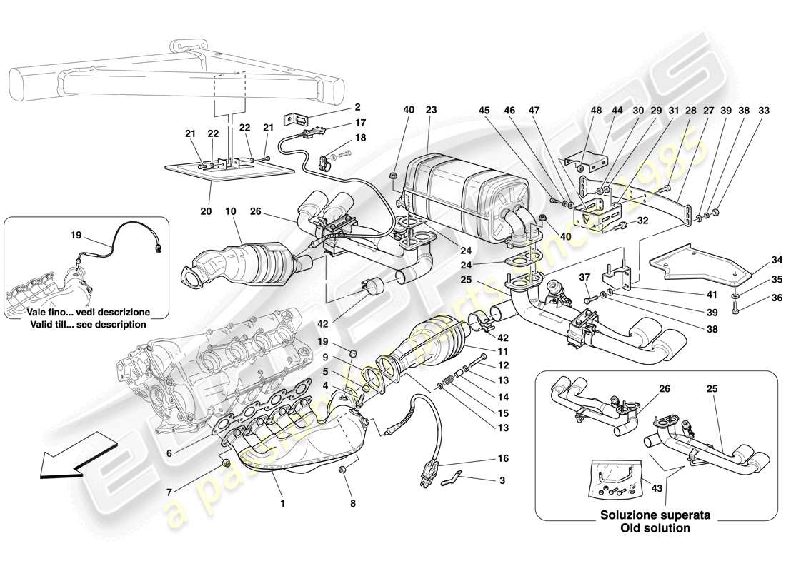 ferrari f430 spider (usa) racing exhaust system parts diagram
