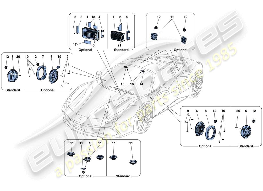 ferrari 488 spider (usa) audio speaker system parts diagram
