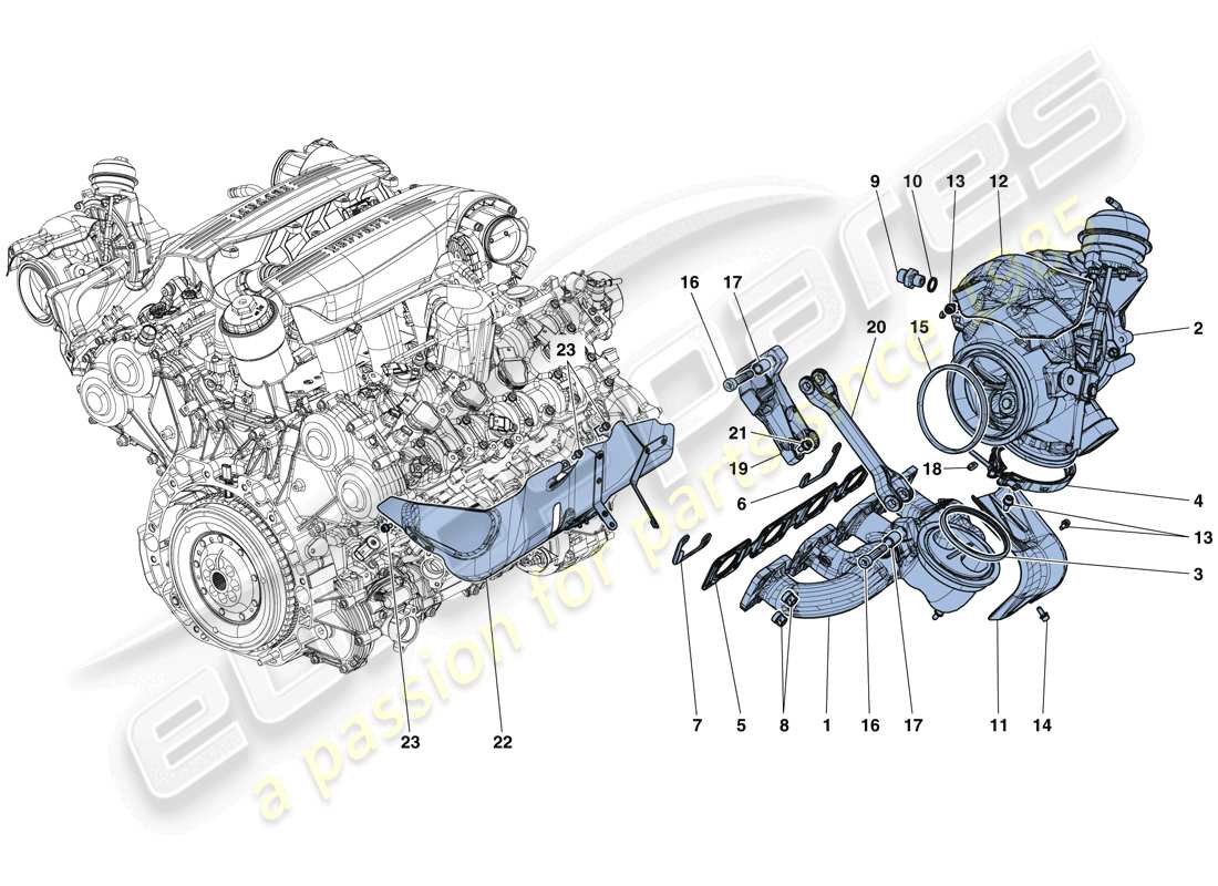 ferrari 488 spider (usa) manifolds, turbocharging system and pipes parts diagram