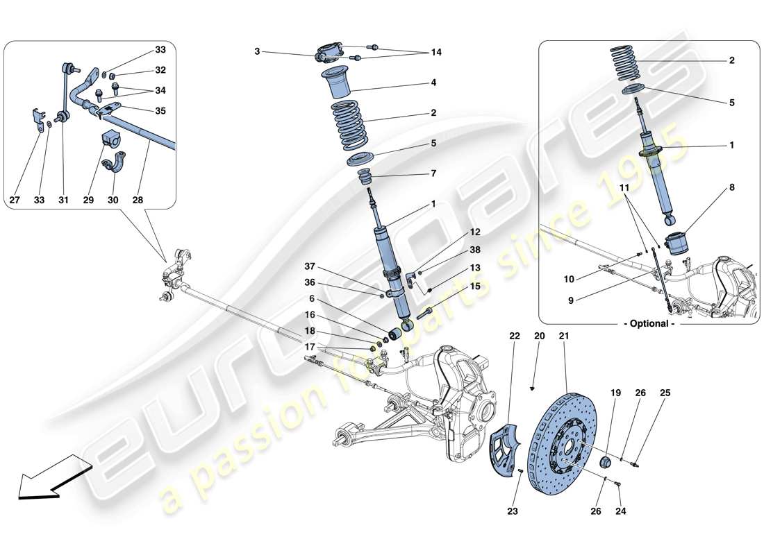 ferrari gtc4 lusso t (europe) front suspension - shock absorber and brake disc parts diagram