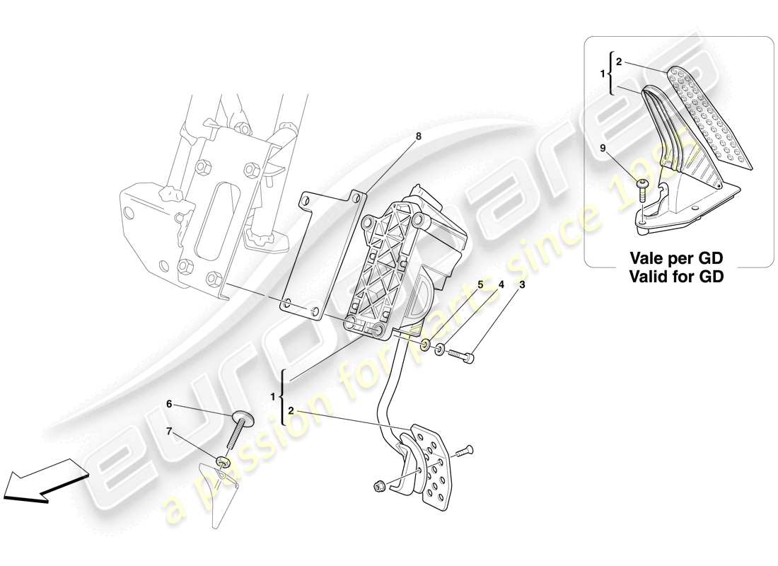 ferrari 612 sessanta (europe) electronic accelerator pedal part diagram