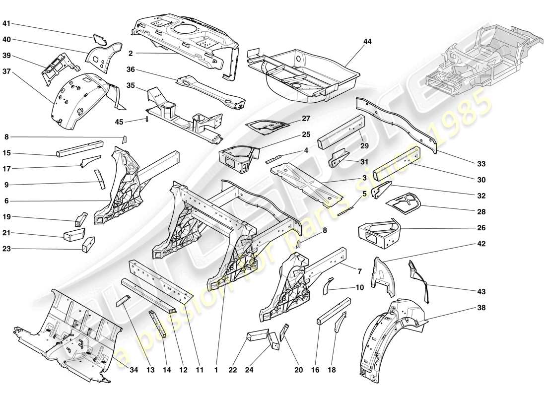 ferrari 612 sessanta (europe) structures and elements, rear of vehicle part diagram