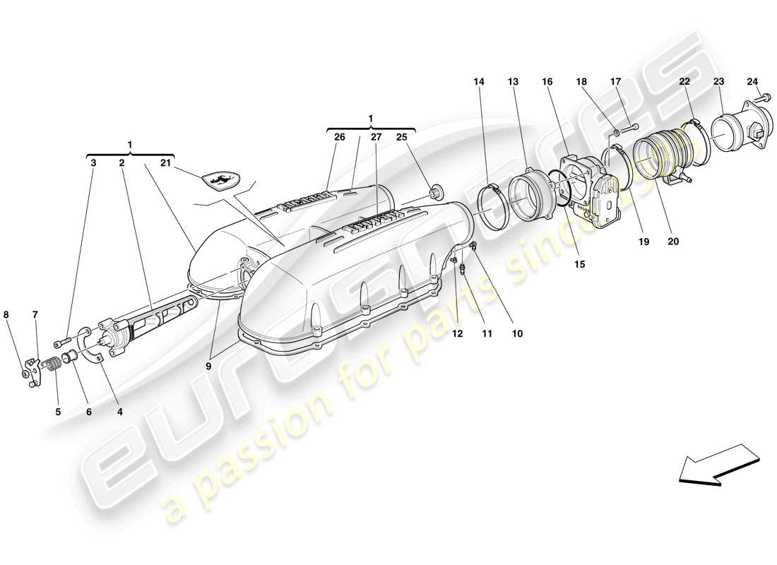 ferrari f430 spider (usa) intake manifold cover parts diagram