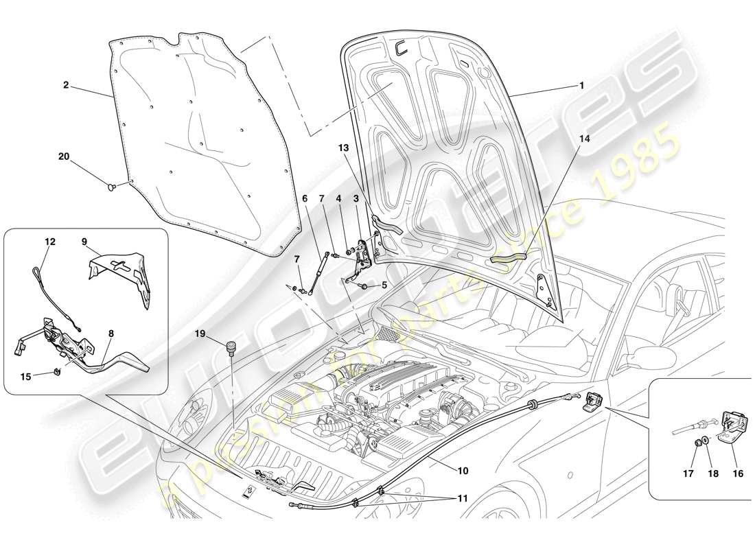 ferrari 612 sessanta (rhd) engine compartment lid parts diagram