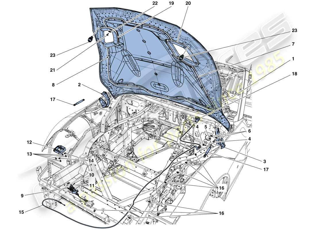 ferrari f12 tdf (europe) front lid and opening mechanism parts diagram