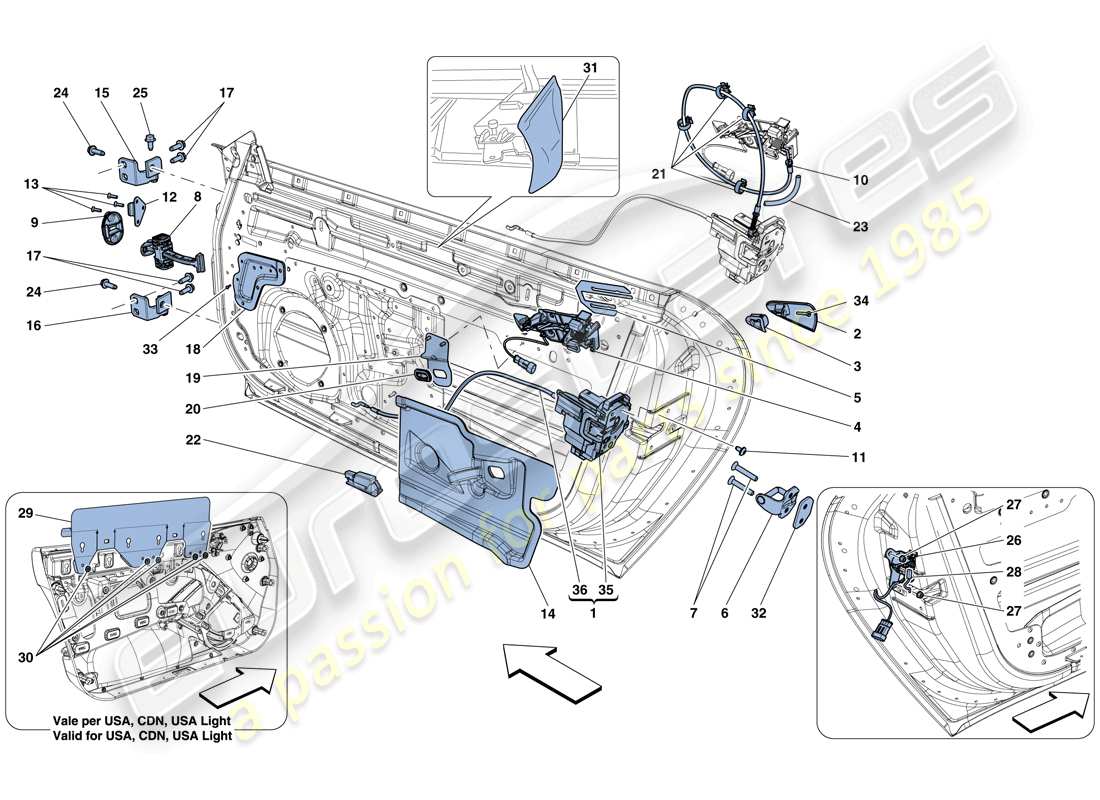 ferrari f12 berlinetta (usa) doors - opening mechanism and hinges parts diagram