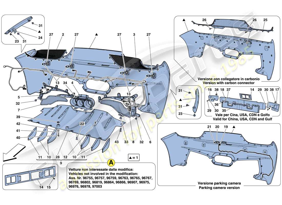 ferrari 458 italia (usa) rear bumper part diagram