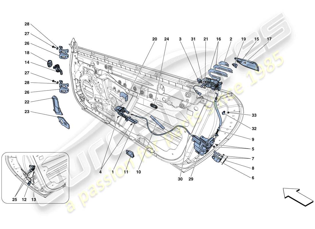 ferrari gtc4 lusso t (europe) doors - opening mechanisms and hinges parts diagram