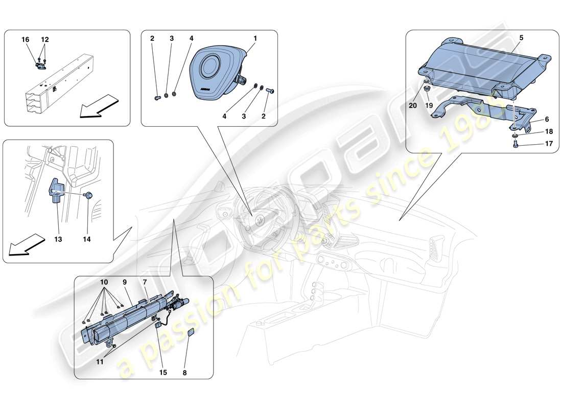 ferrari 458 speciale (rhd) airbags parts diagram