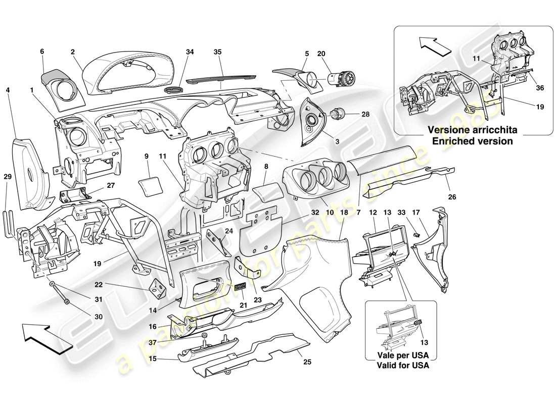 ferrari 612 sessanta (usa) dashboard parts diagram