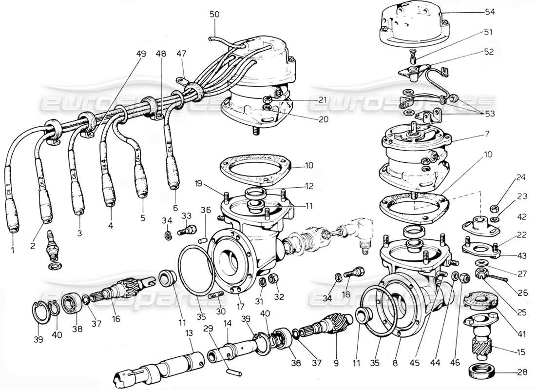 ferrari 365 gtc4 (mechanical) twin distributor distribution - revision part diagram