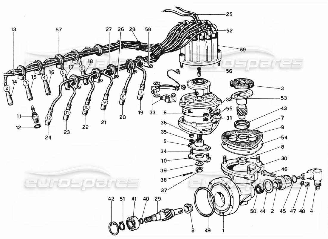 ferrari 365 gtc4 (mechanical) distribution & h.t leads - revision parts diagram
