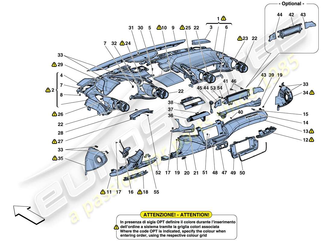 ferrari gtc4 lusso t (rhd) dashboard - trim parts diagram
