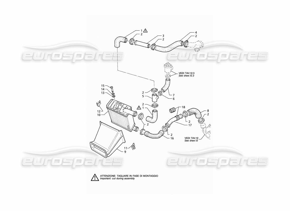 maserati qtp v6 (1996) heat exchanger pipes rh side part diagram