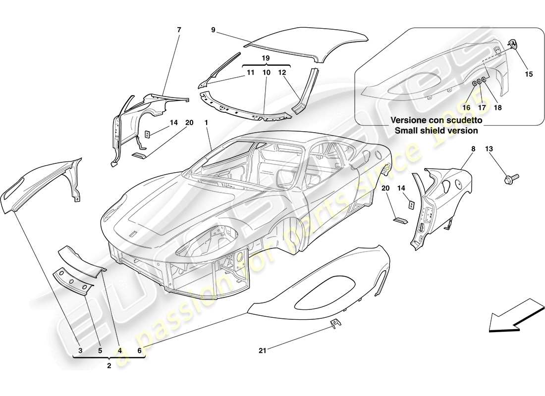 ferrari f430 coupe (usa) bodyshell - external trim part diagram