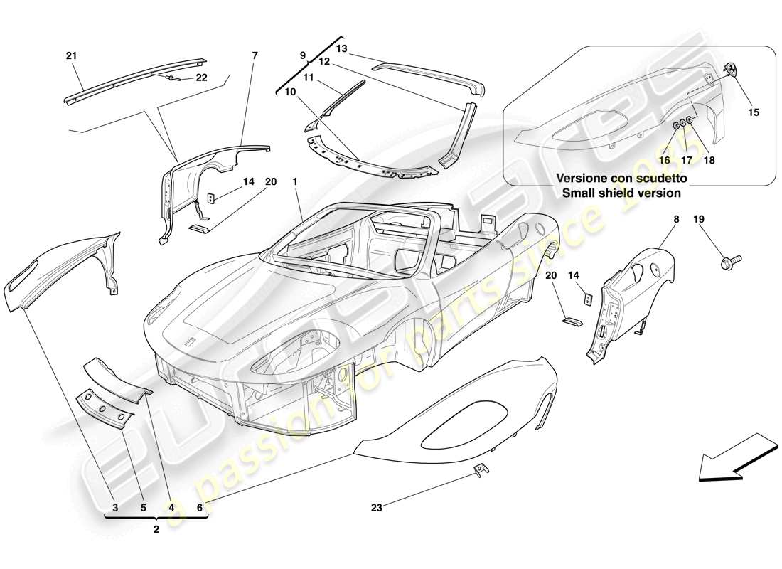 ferrari f430 spider (rhd) bodyshell - external trim parts diagram