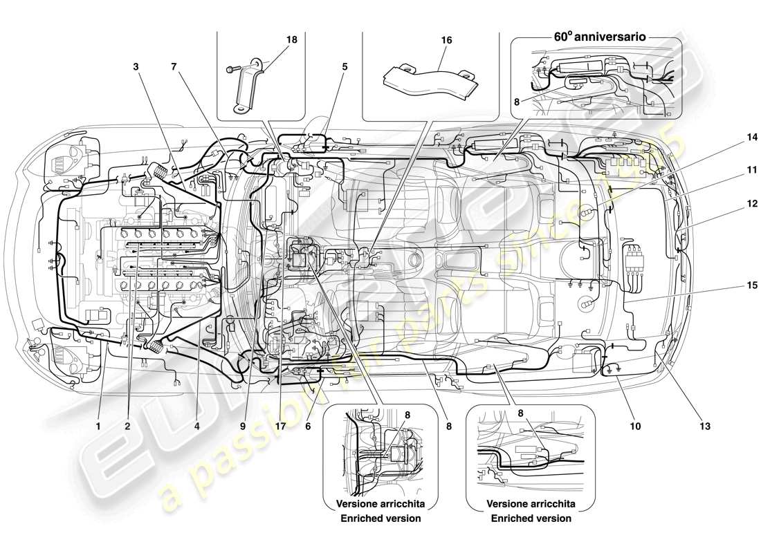 ferrari 612 sessanta (rhd) electrical system parts diagram