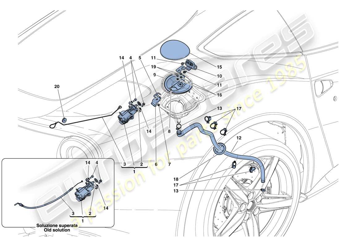 ferrari f12 berlinetta (usa) fuel filler flap and controls parts diagram