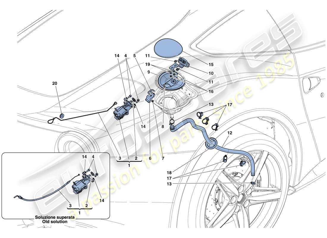 ferrari f12 berlinetta (usa) fuel filler flap and controls part diagram