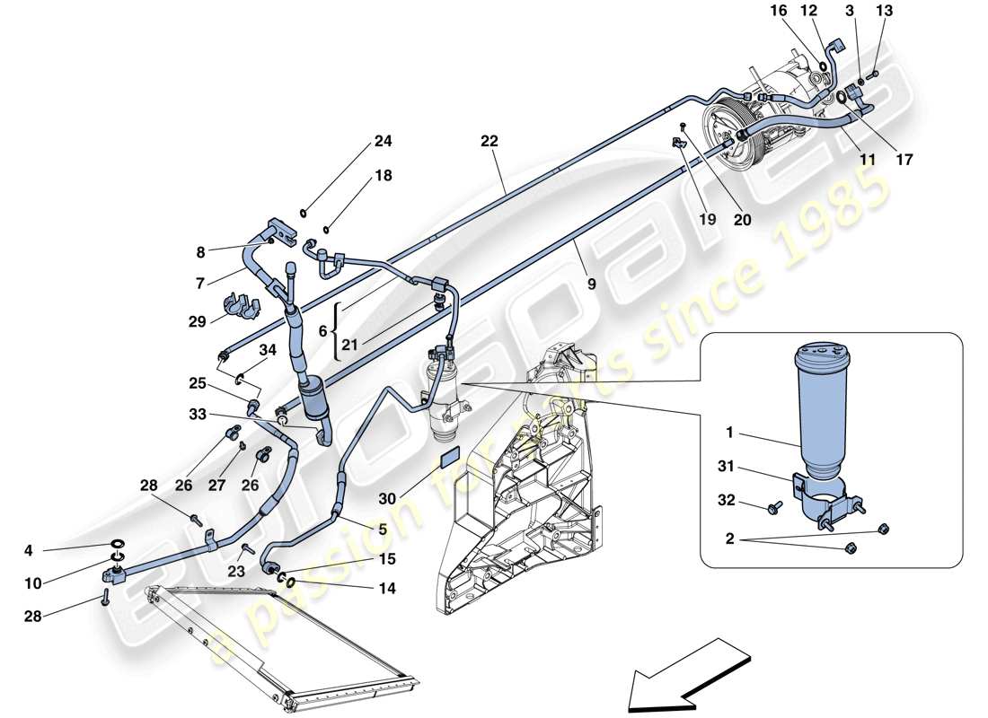 ferrari 458 speciale (usa) ac system - freon part diagram