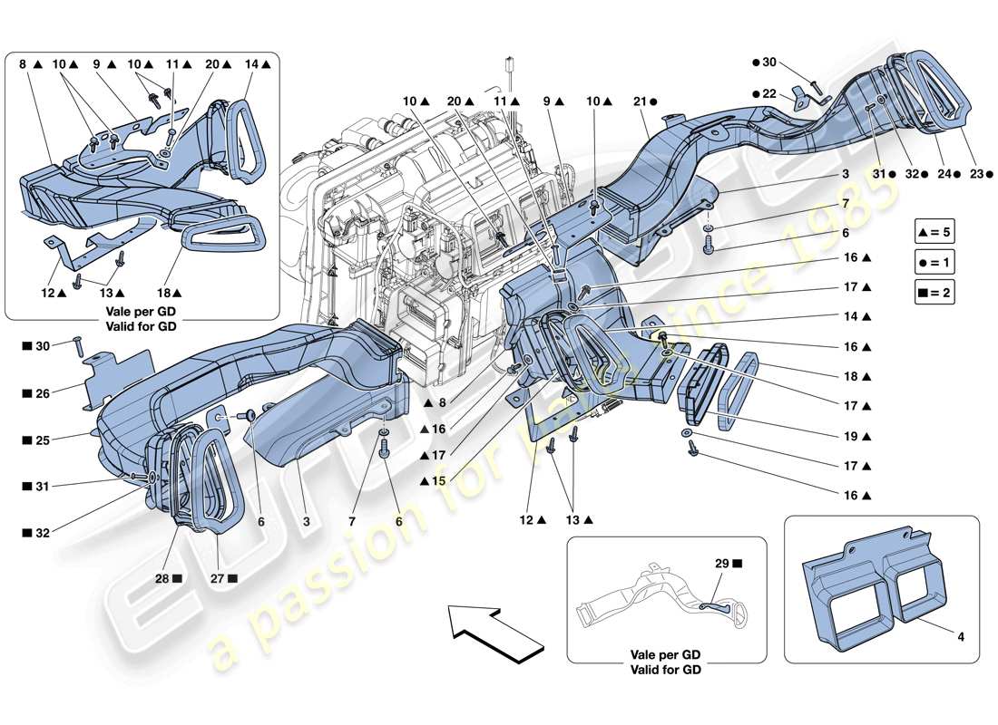 ferrari 458 speciale (usa) dashboard air ducts parts diagram