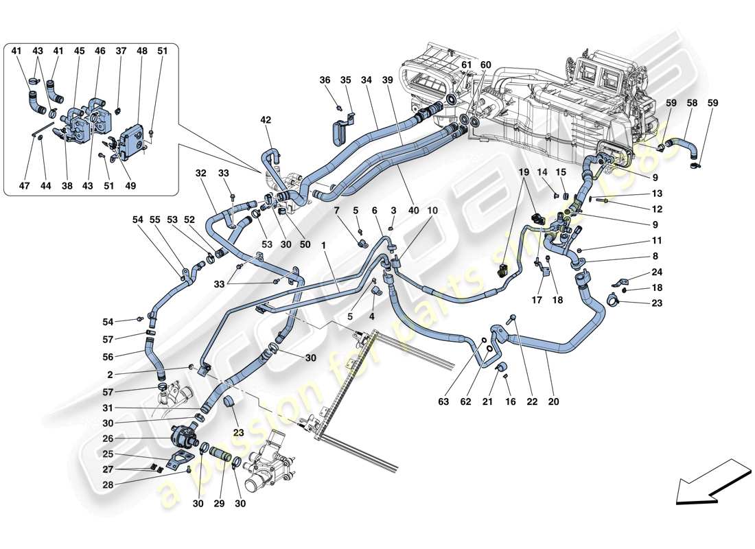 ferrari 812 superfast (rhd) ac system - water and freon part diagram