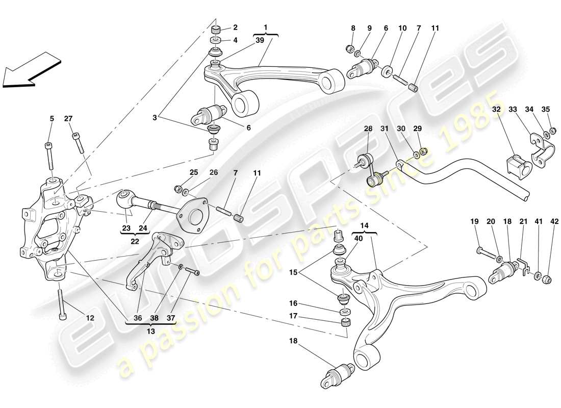 ferrari 612 sessanta (europe) rear suspension - arms and stabiliser bar part diagram