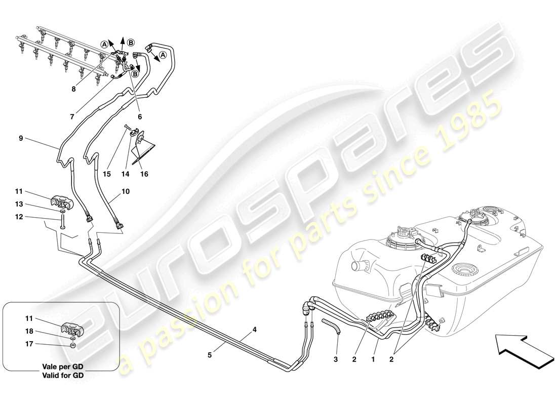 ferrari 599 gto (rhd) fuel system parts diagram