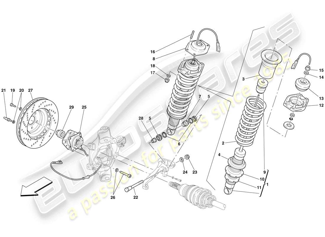 ferrari 612 sessanta (europe) rear suspension - shock absorber and brake disc parts diagram