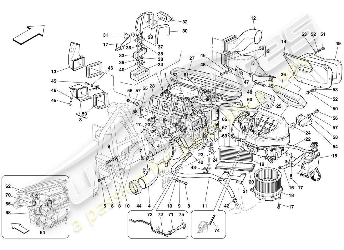ferrari 612 sessanta (europe) evaporator unit and controls parts diagram