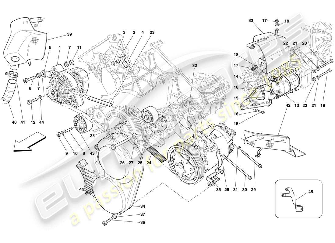 ferrari 599 gto (rhd) alternator, starter motor and ac compressor parts diagram