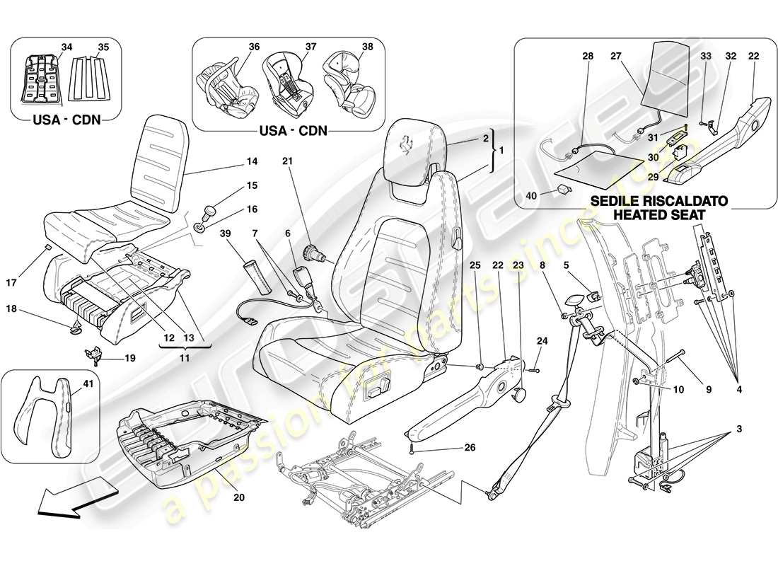 ferrari f430 coupe (europe) electric seat - seat belts part diagram