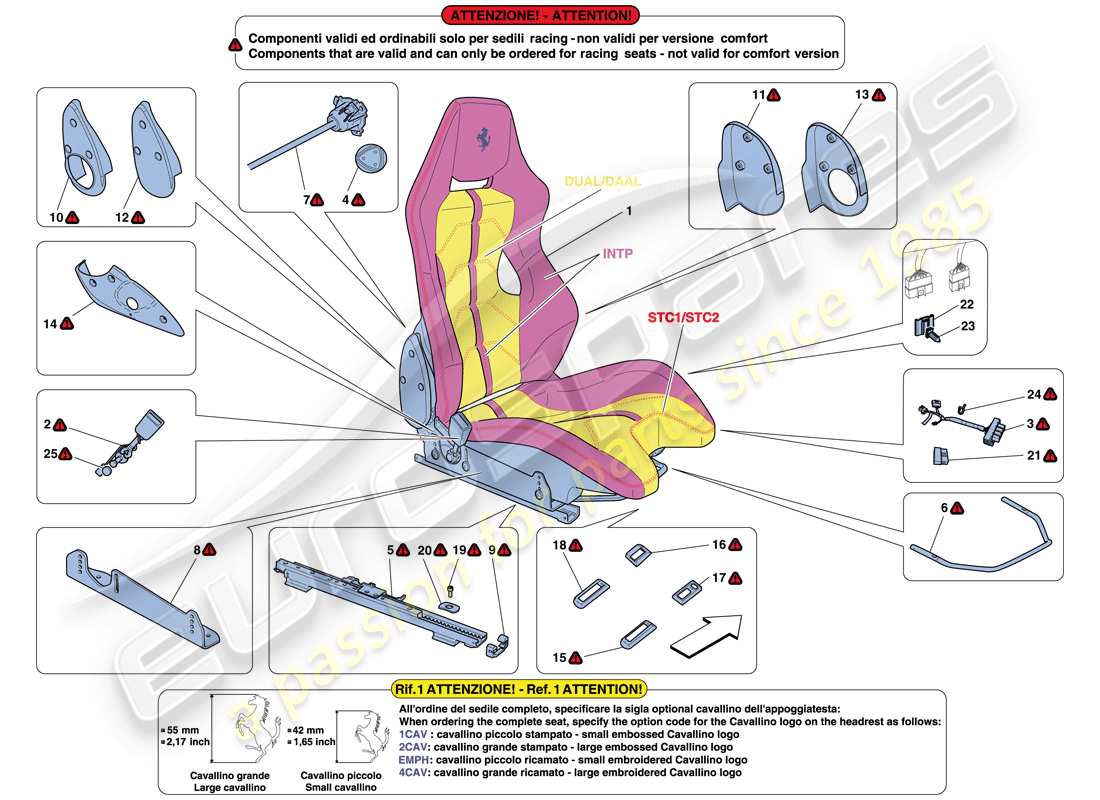 ferrari 458 spider (rhd) racing seat part diagram