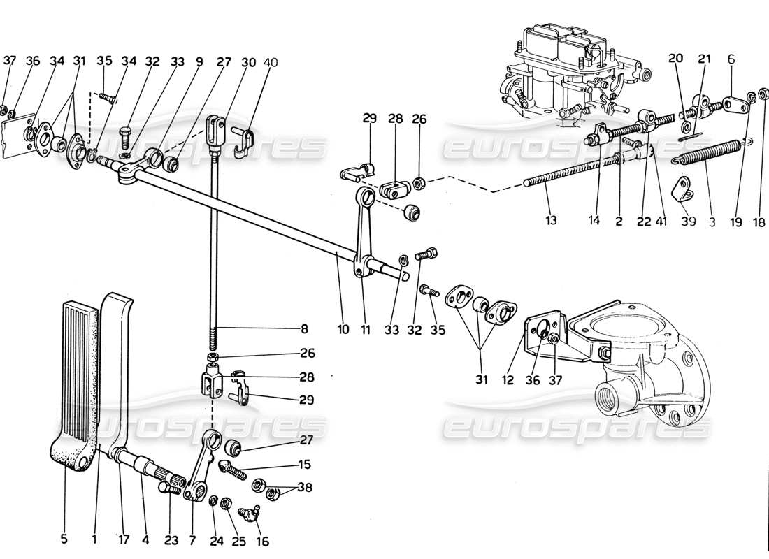 ferrari 365 gtb4 daytona (1969) accelerator control (1974 revision) part diagram