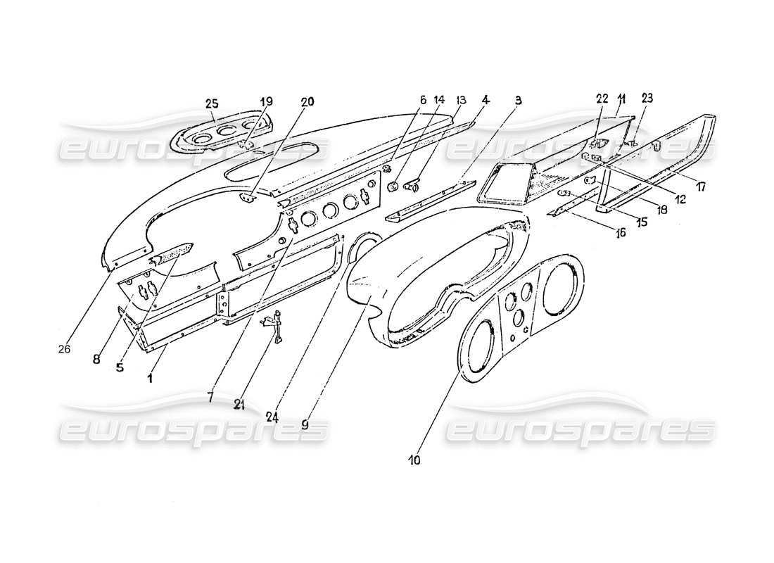 ferrari 365 gt 2+2 (coachwork) dash board parts diagram