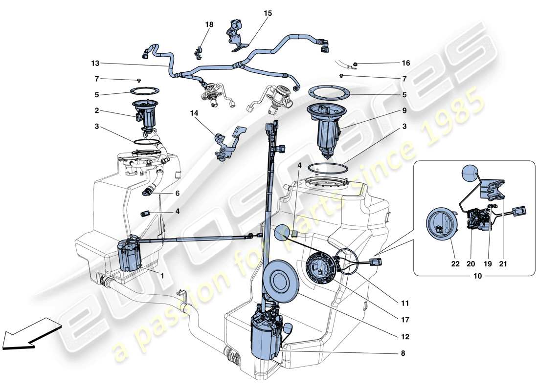ferrari 458 speciale aperta (europe) fuel system pumps and pipes parts diagram