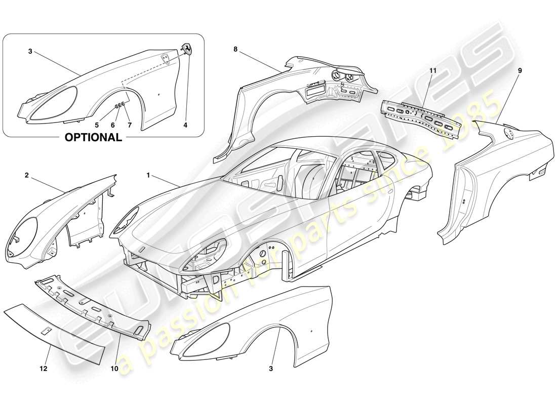 ferrari 612 scaglietti (usa) bodyshell - external trim parts diagram