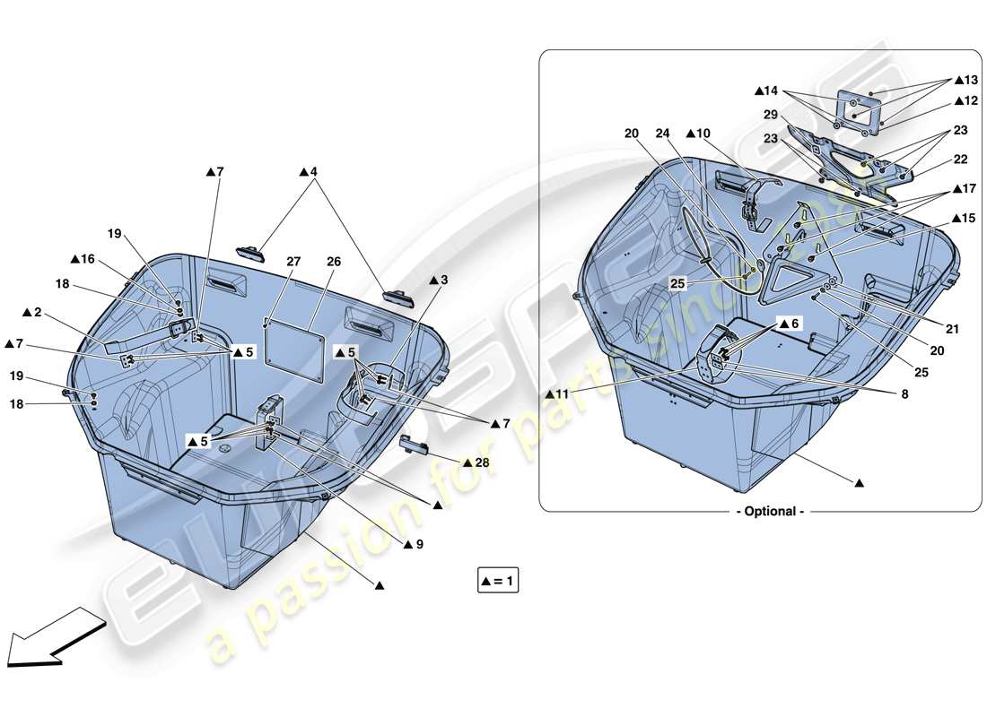 ferrari 488 spider (usa) front compartment trim parts diagram