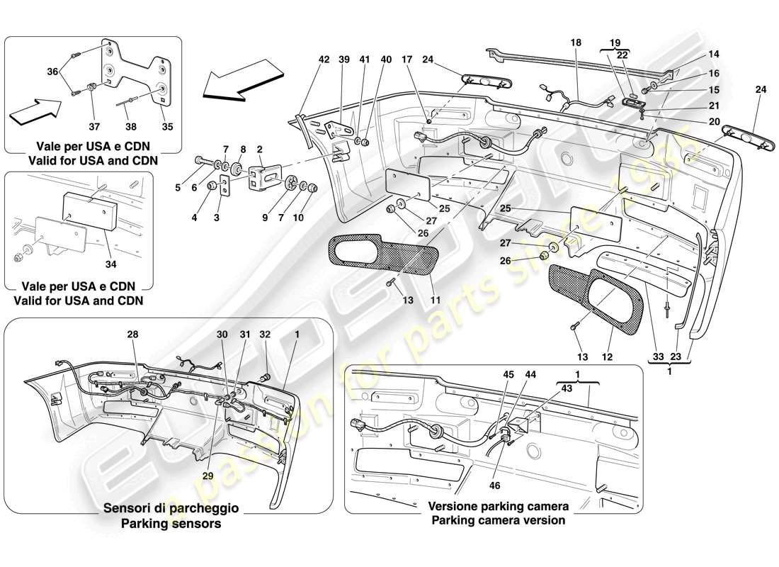 ferrari 612 sessanta (europe) rear bumper parts diagram