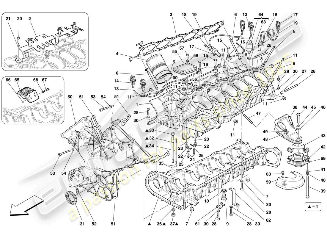 ferrari 599 gtb fiorano (rhd) crankcase parts diagram