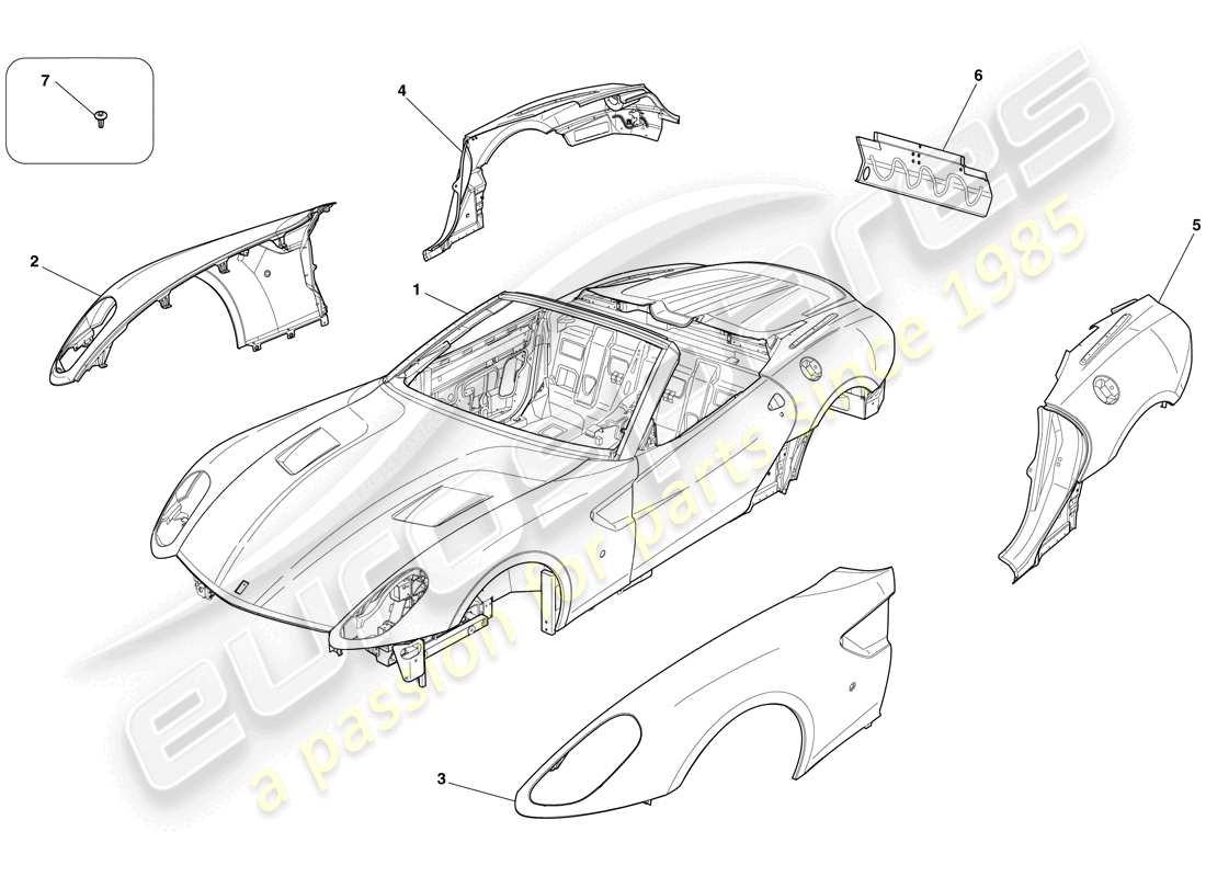 ferrari 599 sa aperta (rhd) bodyshell - external trim part diagram