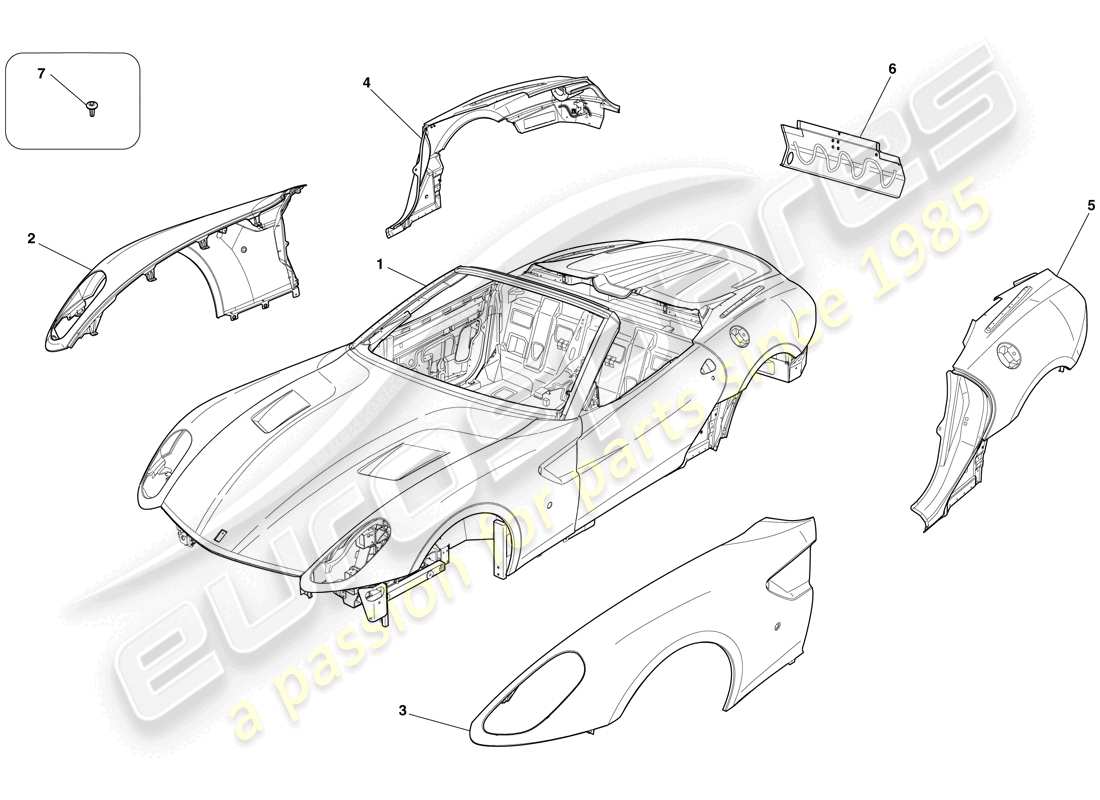 ferrari 599 sa aperta (rhd) bodyshell - external trim parts diagram