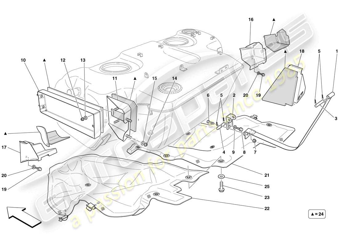 ferrari 599 gtb fiorano (usa) fuel tank - insulation and protection parts diagram