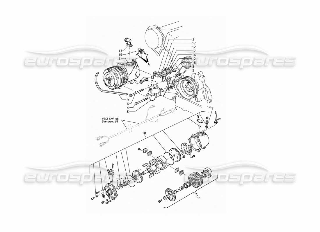 maserati qtp v6 (1996) air compressor and brackets parts diagram