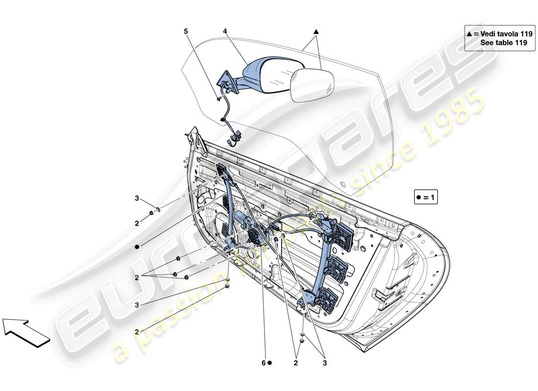 ferrari f12 berlinetta (usa) doors - power windows and rear-view mirror part diagram