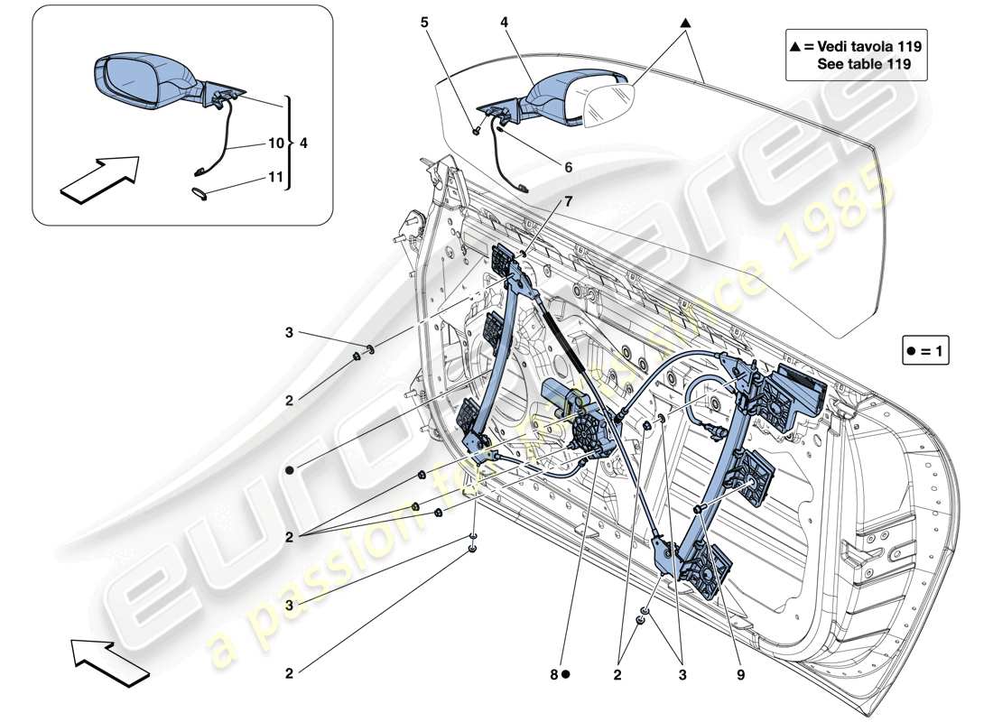ferrari gtc4 lusso t (europe) doors - power window and rear view mirror parts diagram