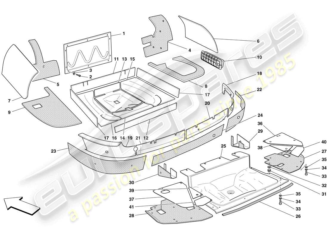 ferrari 599 sa aperta (rhd) luggage compartment insulation part diagram