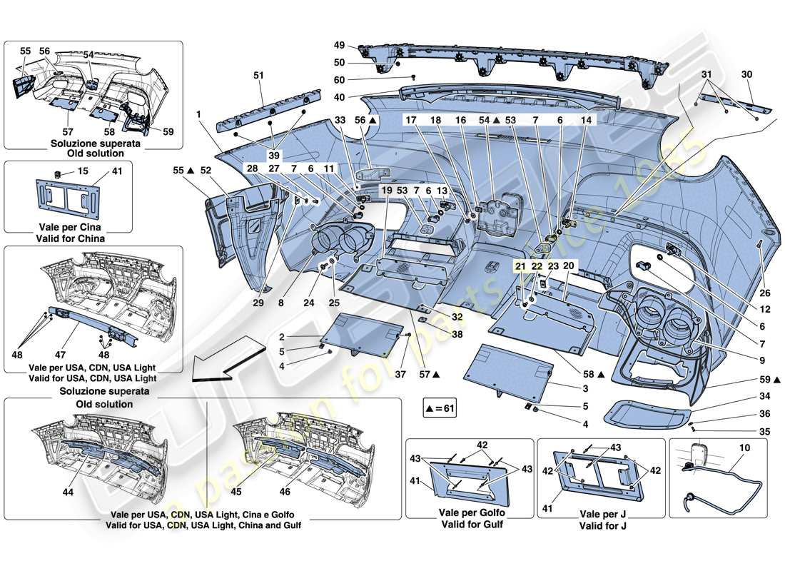 ferrari f12 berlinetta (usa) rear bumper part diagram