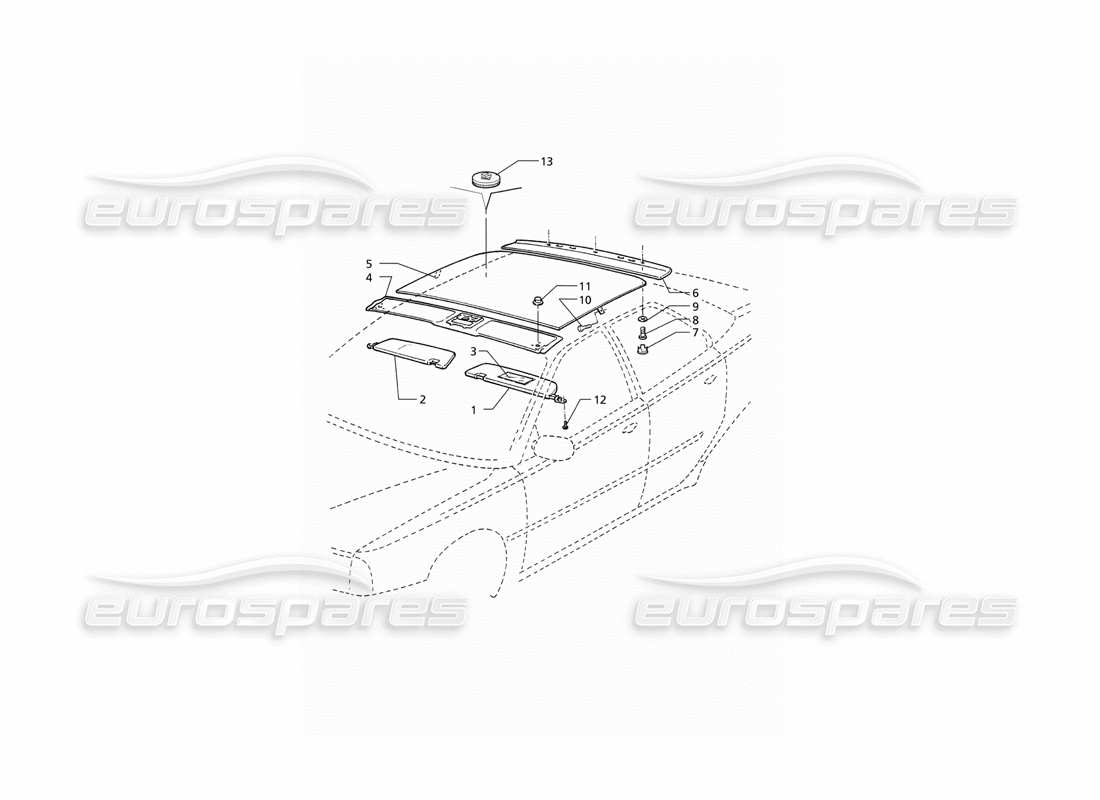 maserati qtp v6 (1996) inner trims: roof (rhd) part diagram