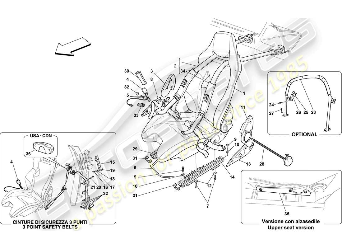 ferrari f430 coupe (europe) racing seat-4 point seat harness-rollbar parts diagram